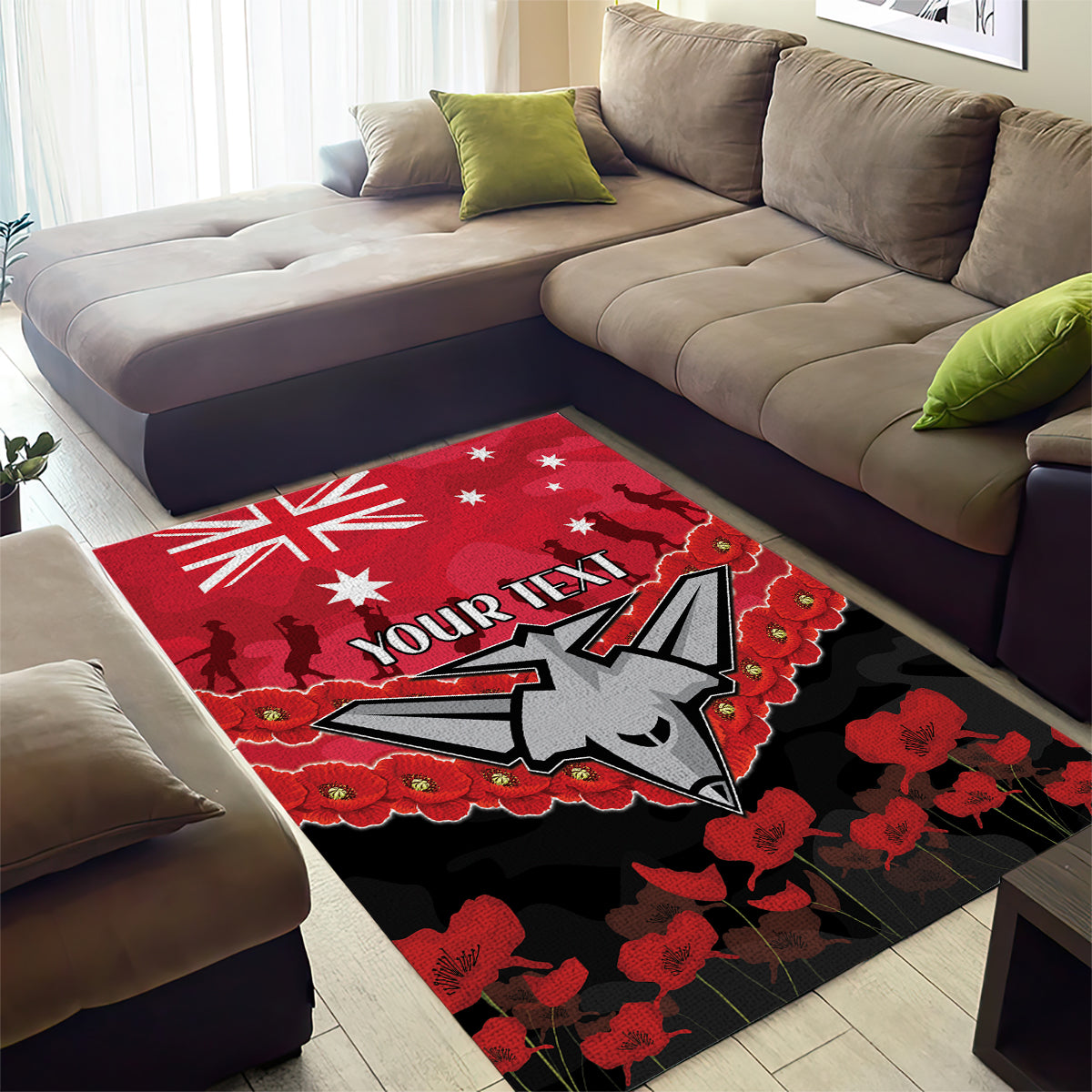 Custom Bombers Football Area Rug ANZAC Lest We Forget