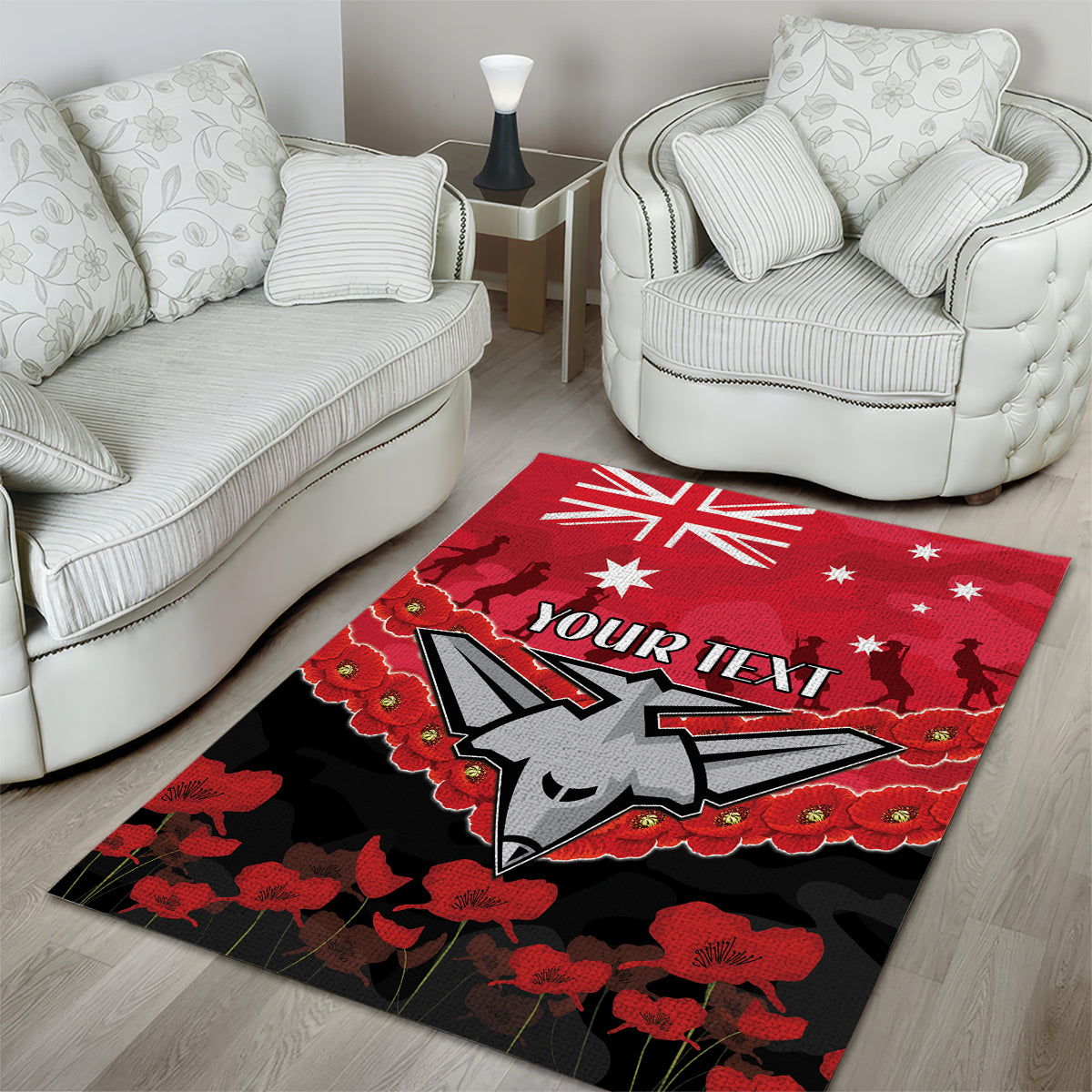 Custom Bombers Football Area Rug ANZAC Lest We Forget