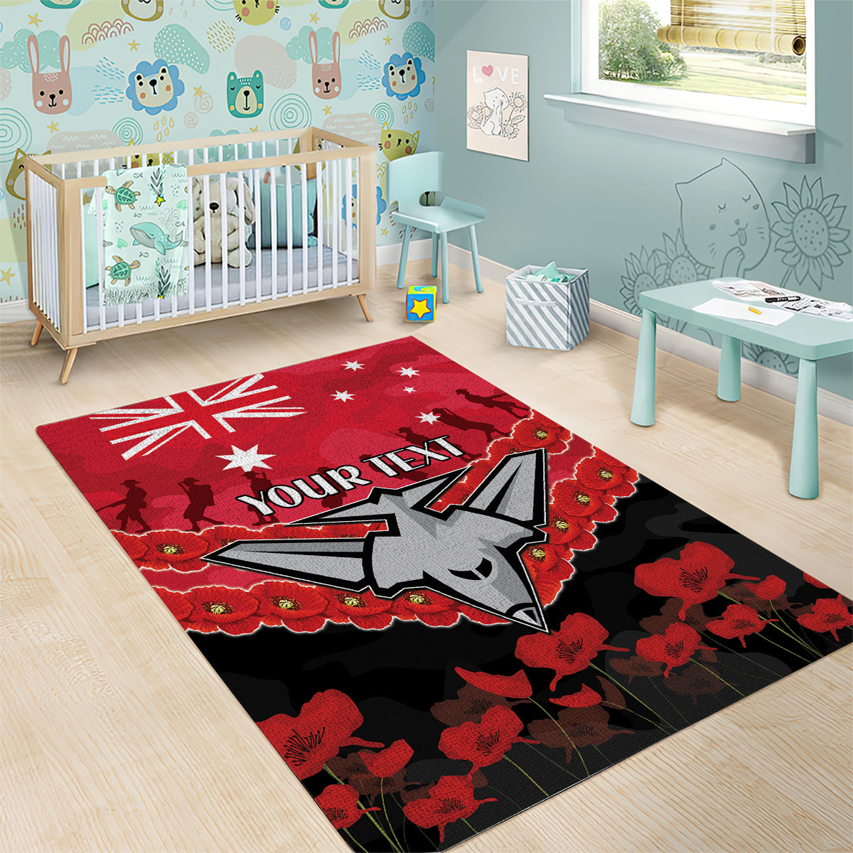 Custom Bombers Football Area Rug ANZAC Lest We Forget