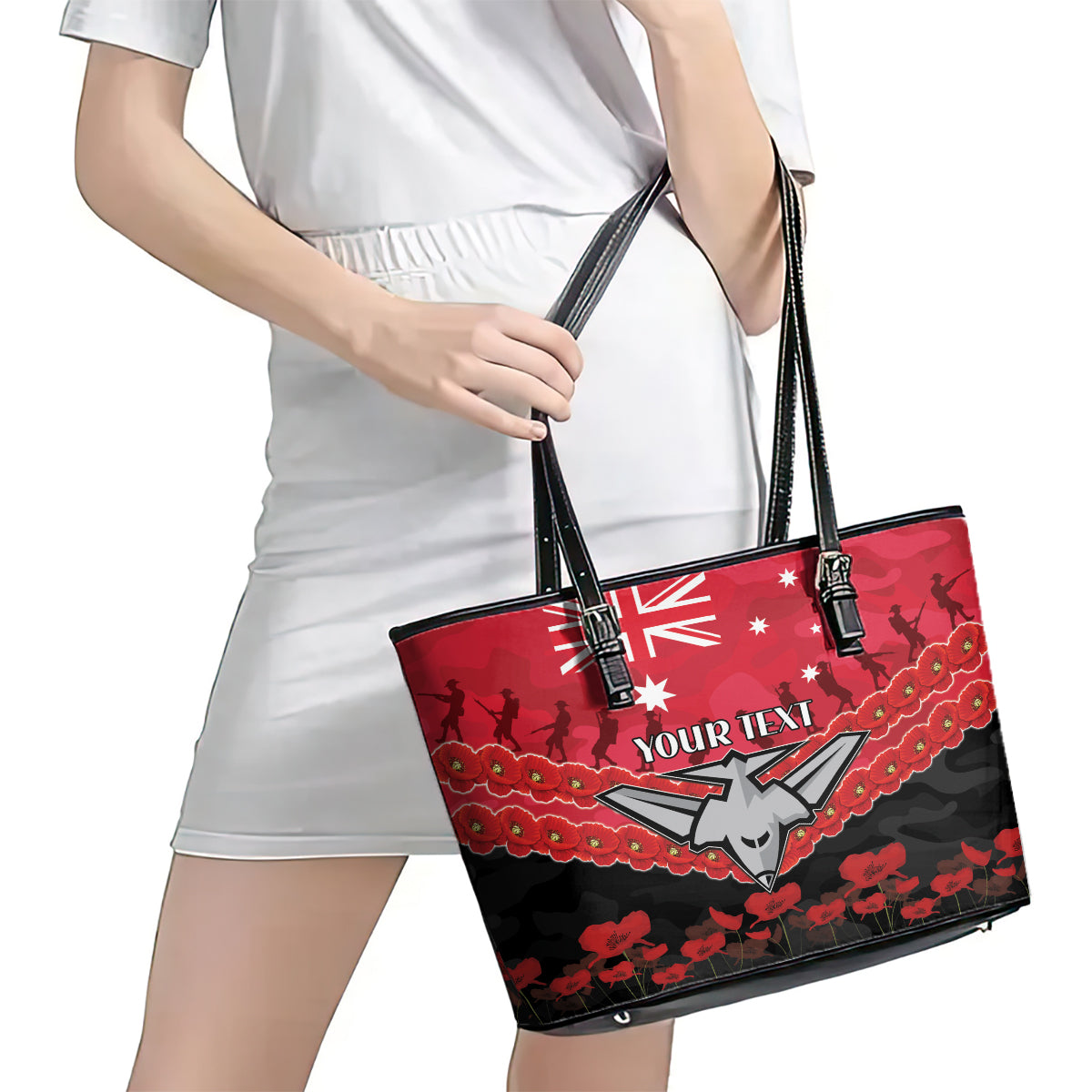 Custom Bombers Football Leather Tote Bag ANZAC Lest We Forget