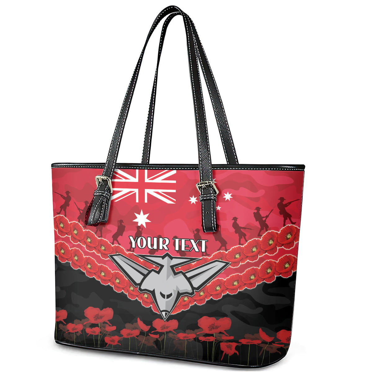 Custom Bombers Football Leather Tote Bag ANZAC Lest We Forget