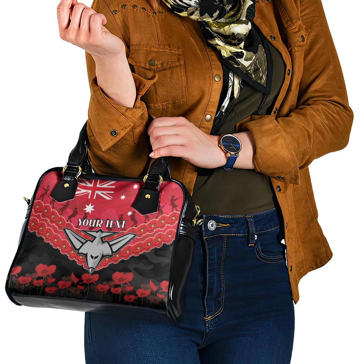 Custom Bombers Football Shoulder Handbag ANZAC Lest We Forget