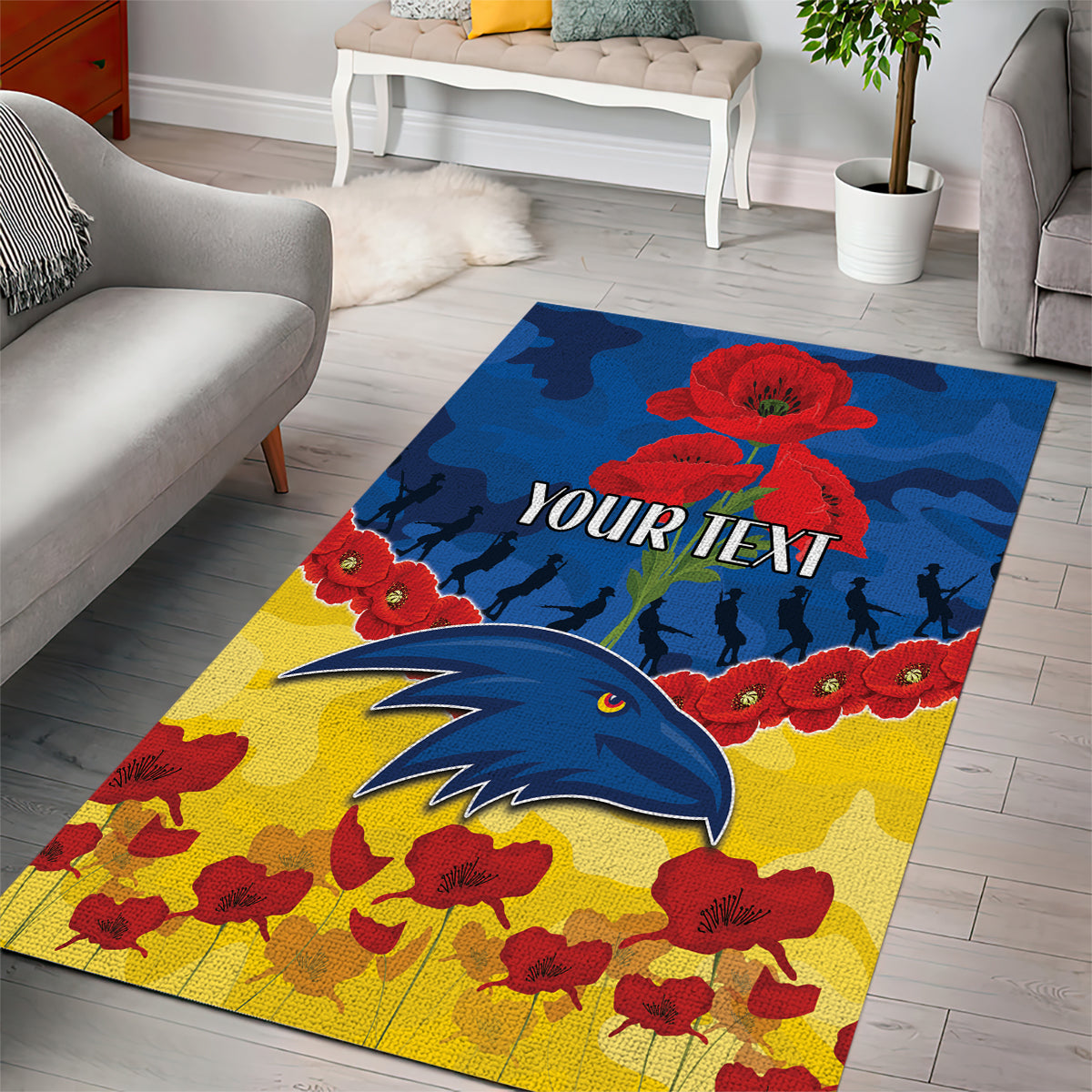 Custom Adelaide Crows Football Area Rug ANZAC Lest We Forget