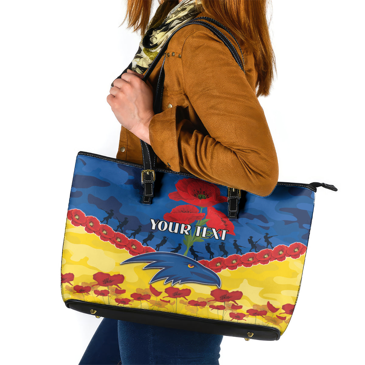 Custom Adelaide Crows Football Leather Tote Bag ANZAC Lest We Forget