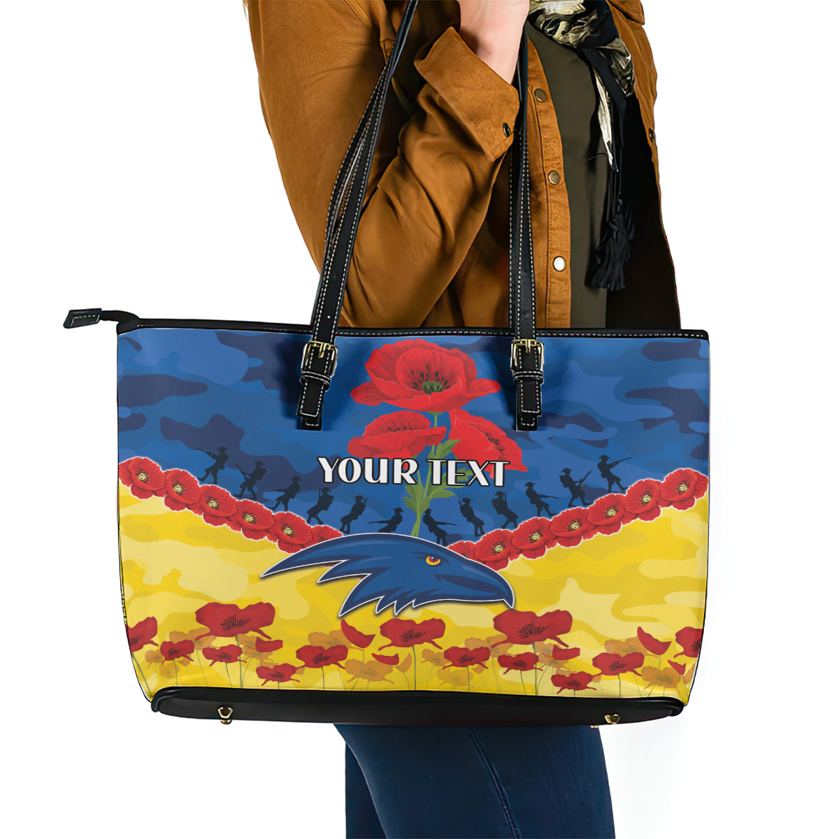 Custom Adelaide Crows Football Leather Tote Bag ANZAC Lest We Forget