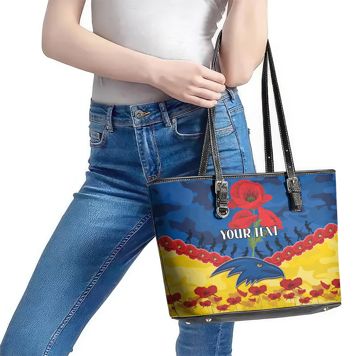 Custom Adelaide Crows Football Leather Tote Bag ANZAC Lest We Forget