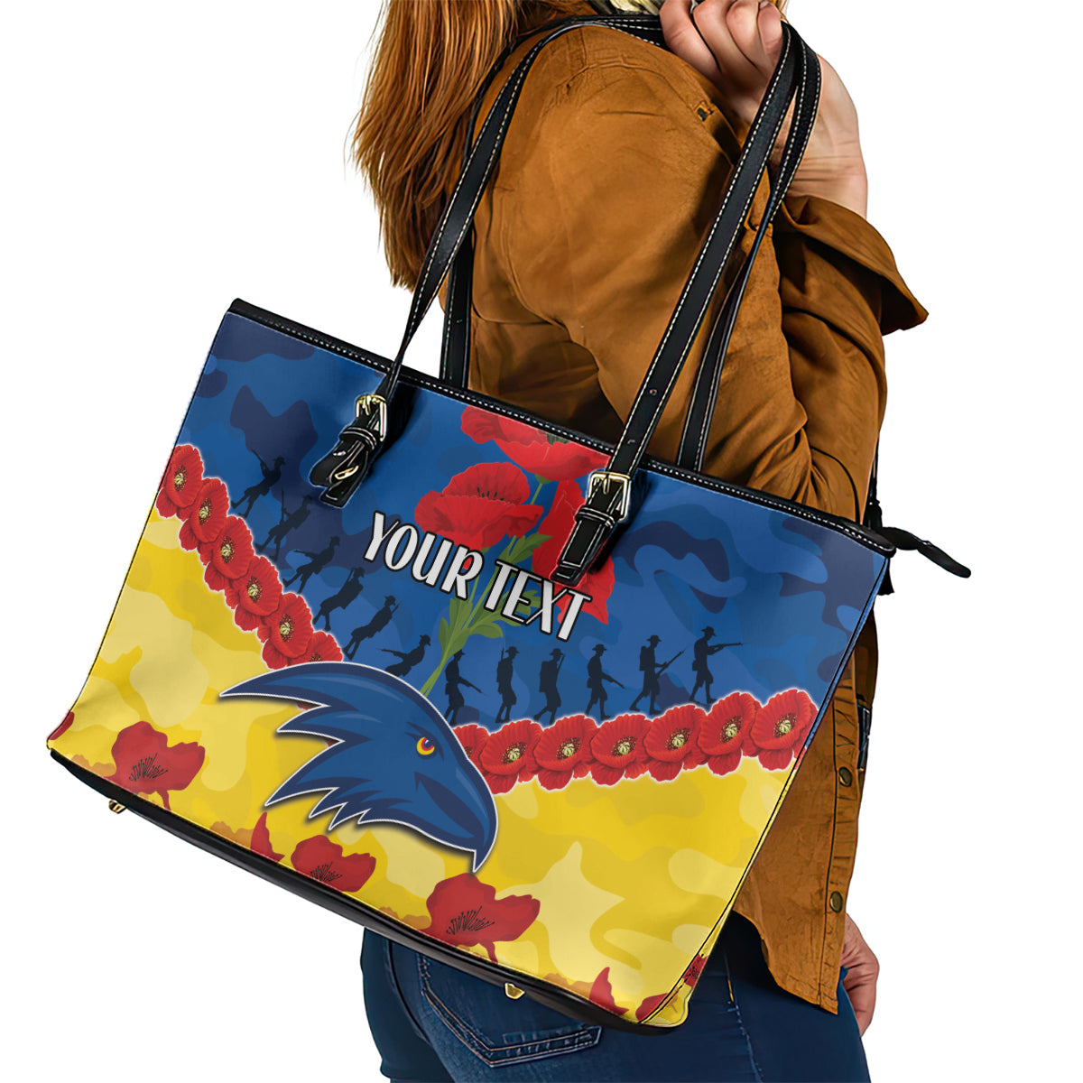 Custom Adelaide Crows Football Leather Tote Bag ANZAC Lest We Forget