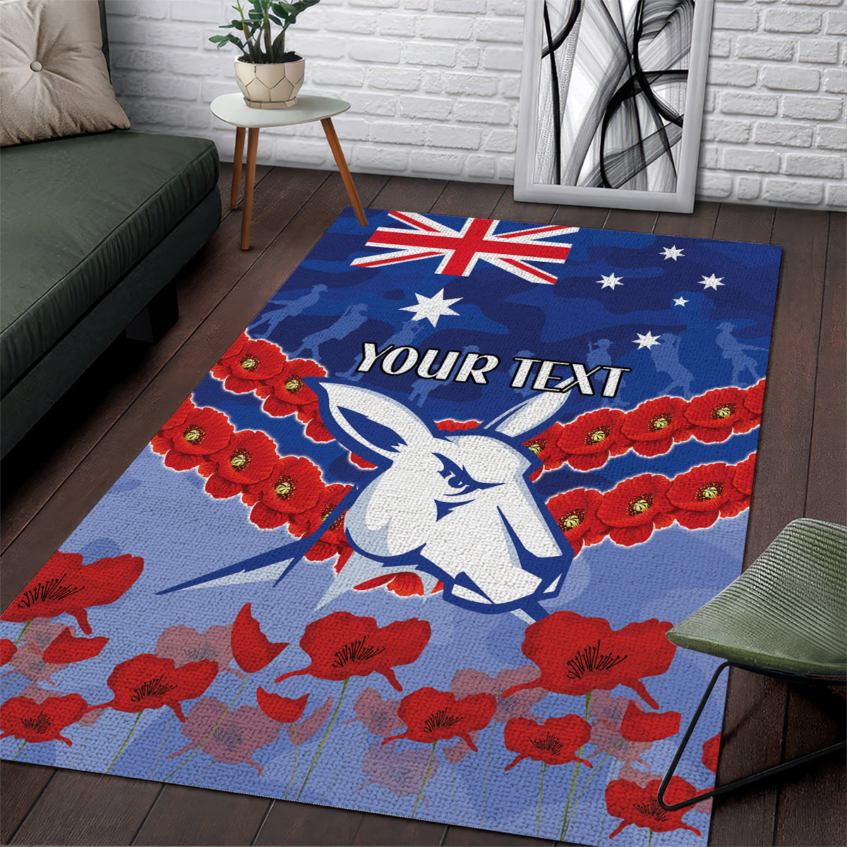 Custom Kangaroos Football Area Rug ANZAC Lest We Forget