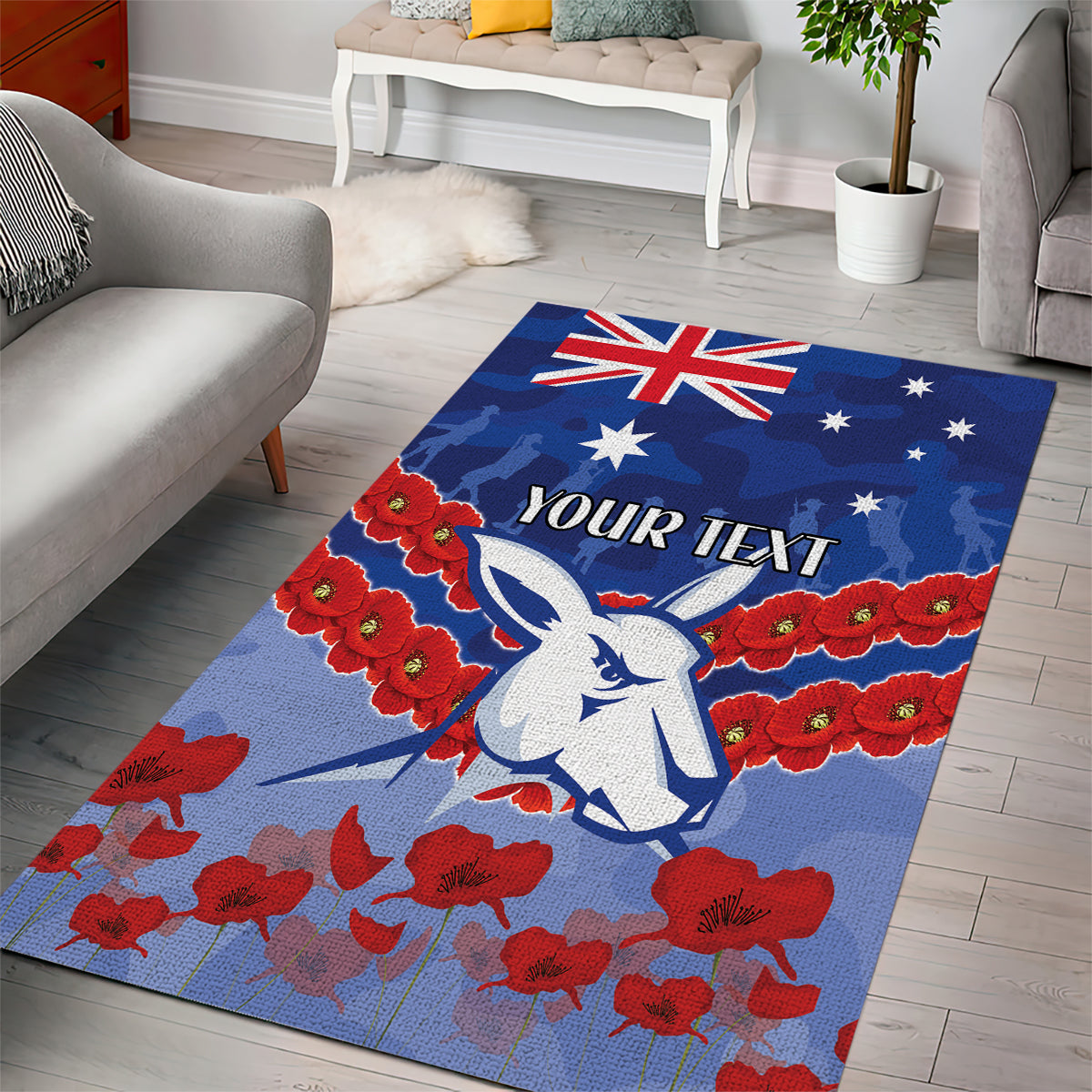 Custom Kangaroos Football Area Rug ANZAC Lest We Forget