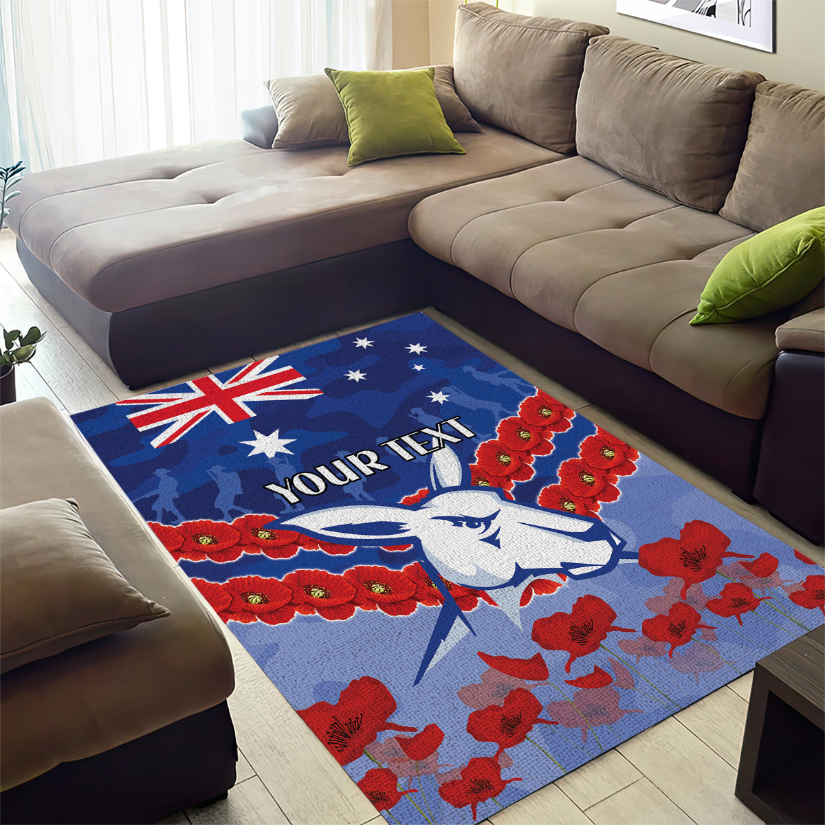 Custom Kangaroos Football Area Rug ANZAC Lest We Forget