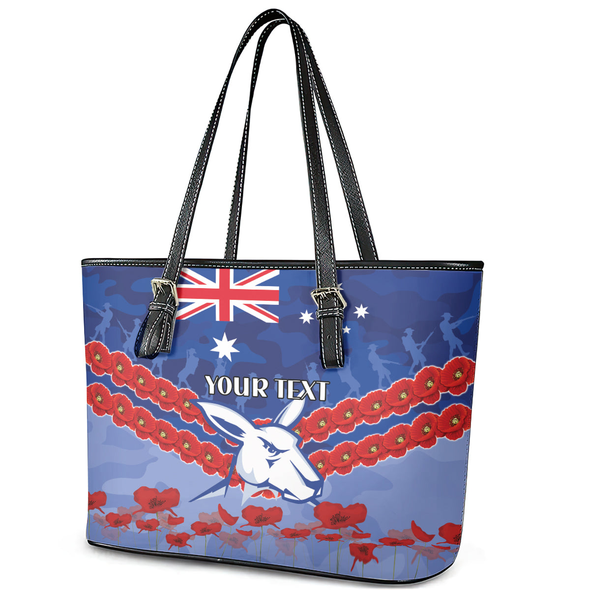 Custom Kangaroos Football Leather Tote Bag ANZAC Lest We Forget