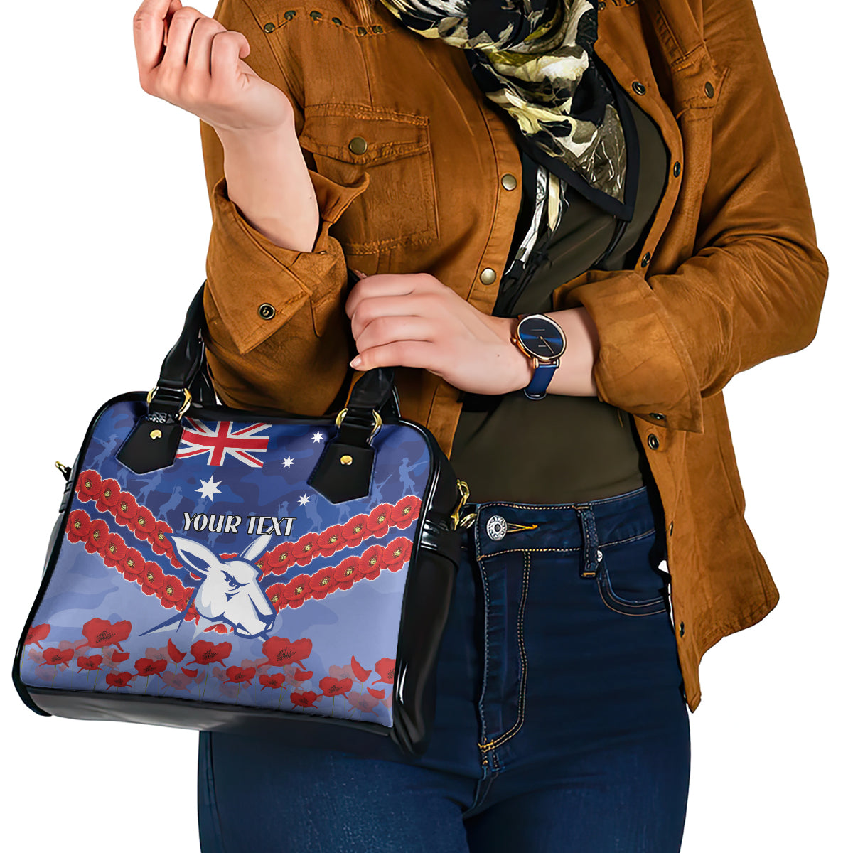 Custom Kangaroos Football Shoulder Handbag ANZAC Lest We Forget