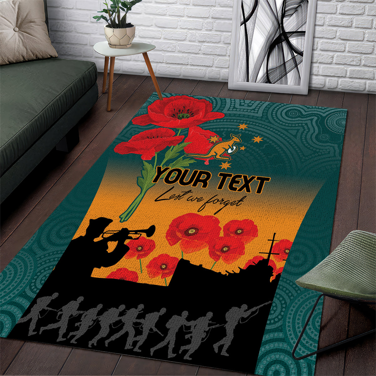 Custom Wallaroos Rugby ANZAC Area Rug Poppy Soldier With Aboriginal Dots Art