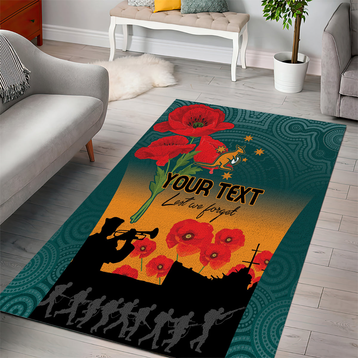 Custom Wallaroos Rugby ANZAC Area Rug Poppy Soldier With Aboriginal Dots Art