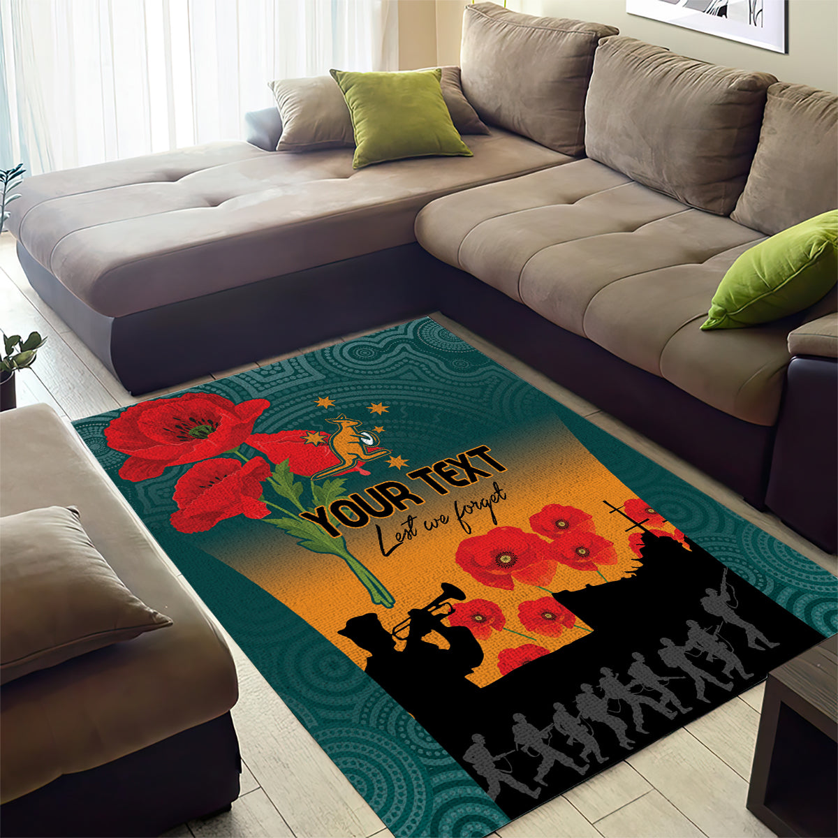 Custom Wallaroos Rugby ANZAC Area Rug Poppy Soldier With Aboriginal Dots Art