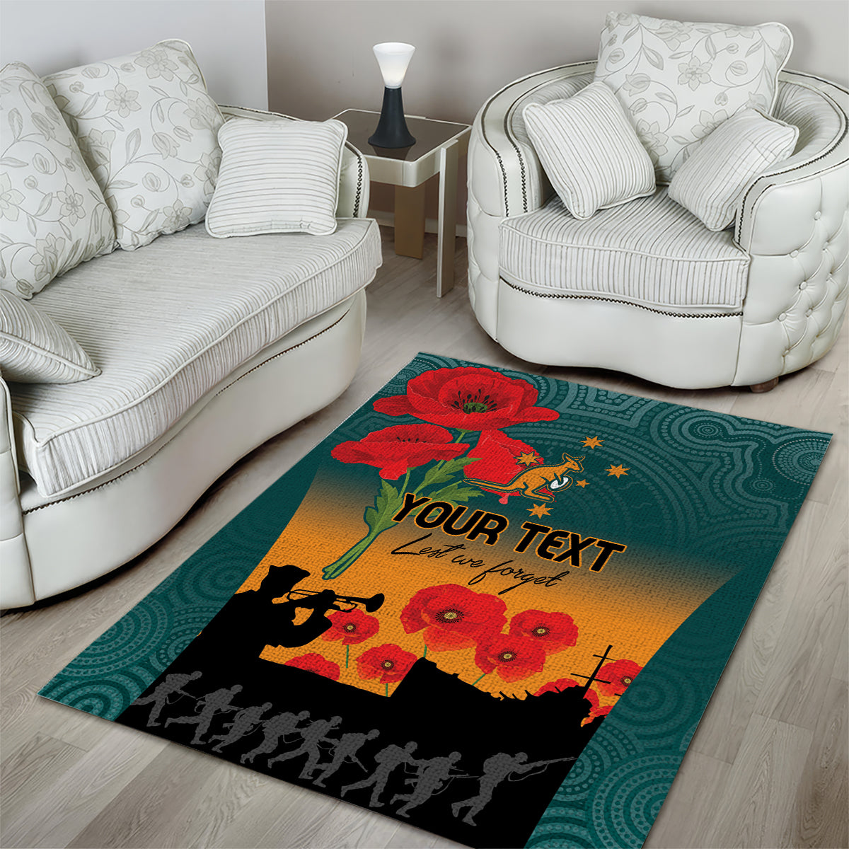 Custom Wallaroos Rugby ANZAC Area Rug Poppy Soldier With Aboriginal Dots Art