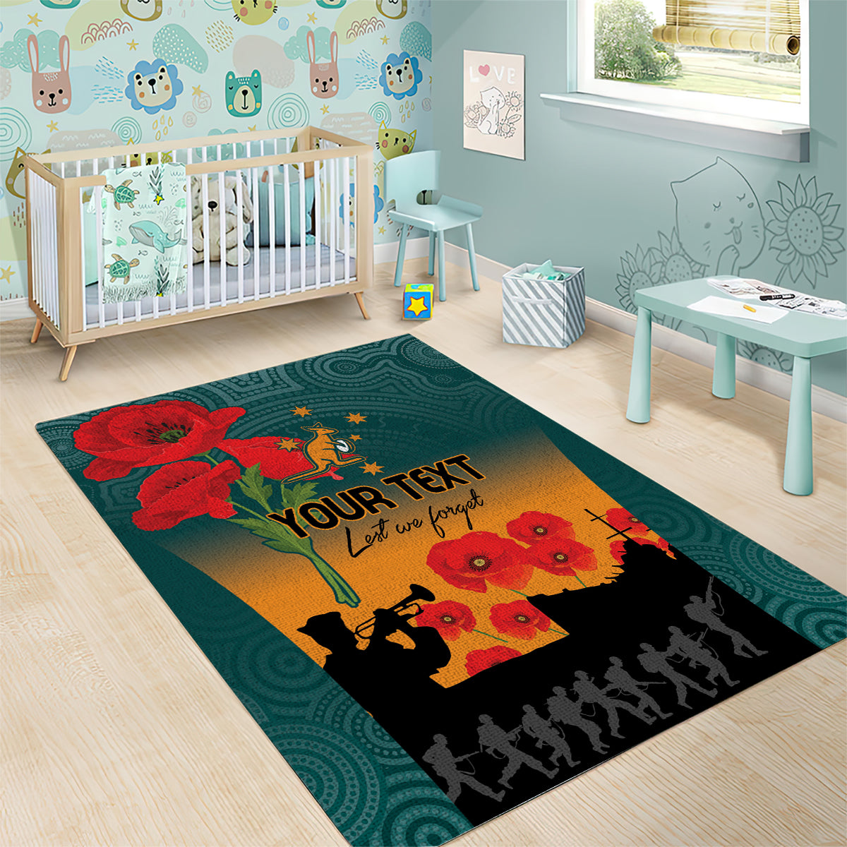 Custom Wallaroos Rugby ANZAC Area Rug Poppy Soldier With Aboriginal Dots Art