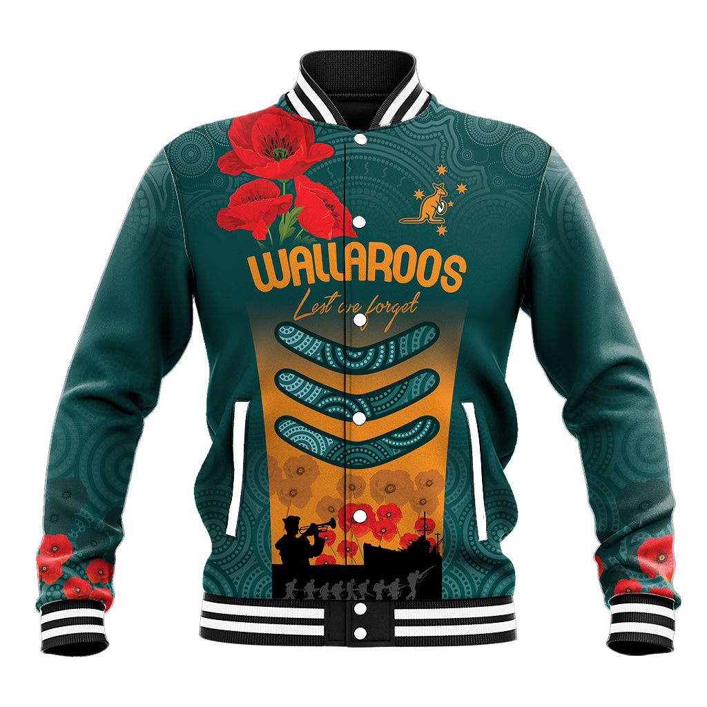 Custom Wallaroos Rugby ANZAC Baseball Jacket Poppy Soldier With Aboriginal Dots Art