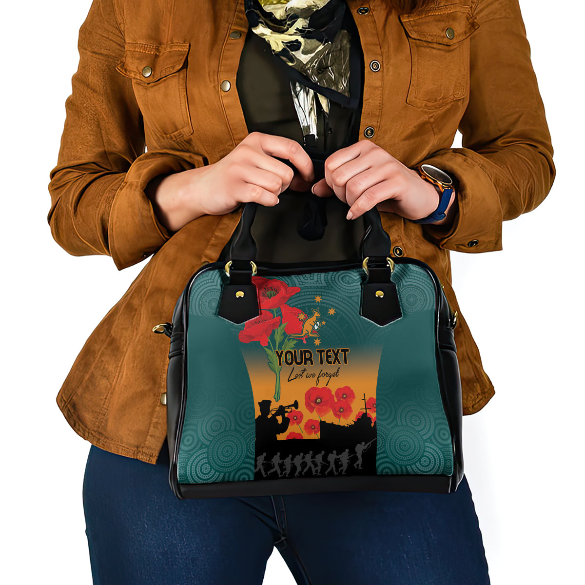 Custom Wallaroos Rugby ANZAC Shoulder Handbag Poppy Soldier With Aboriginal Dots Art