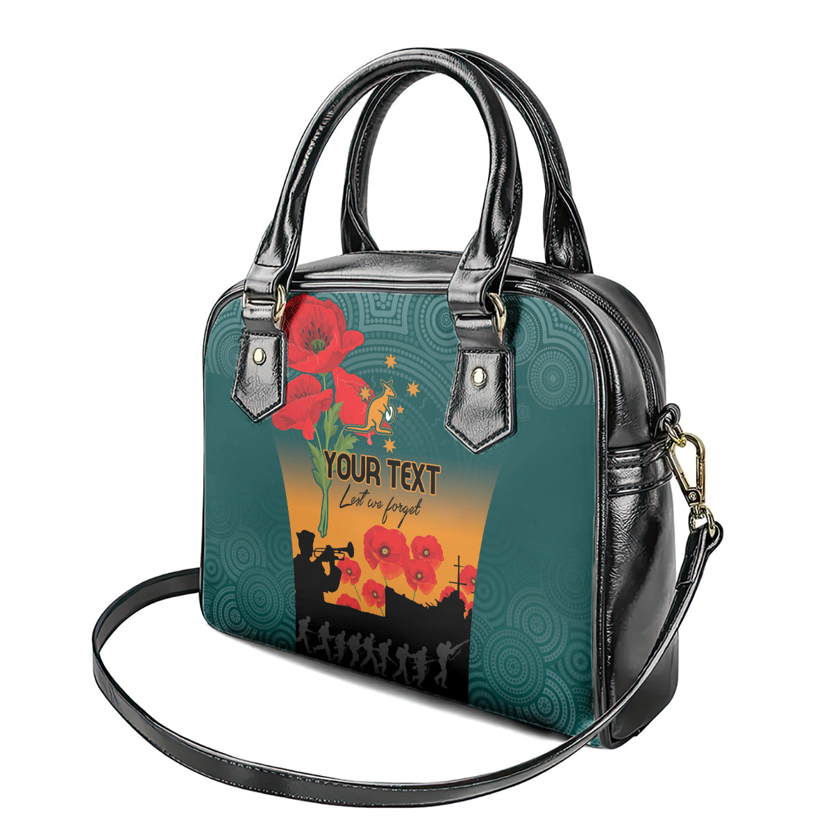 Custom Wallaroos Rugby ANZAC Shoulder Handbag Poppy Soldier With Aboriginal Dots Art