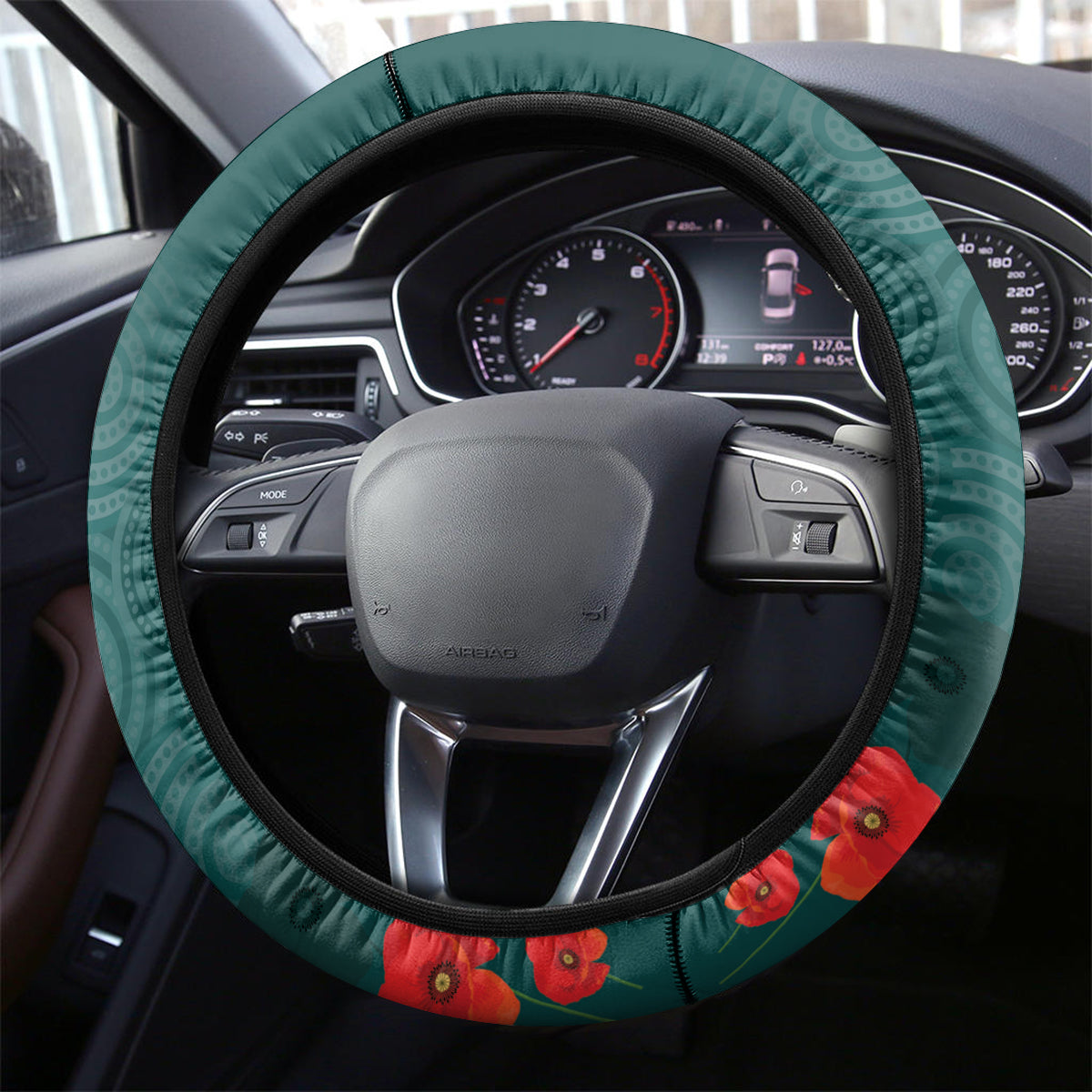 Wallaroos Rugby ANZAC Steering Wheel Cover Poppy Soldier With Aboriginal Dots Art