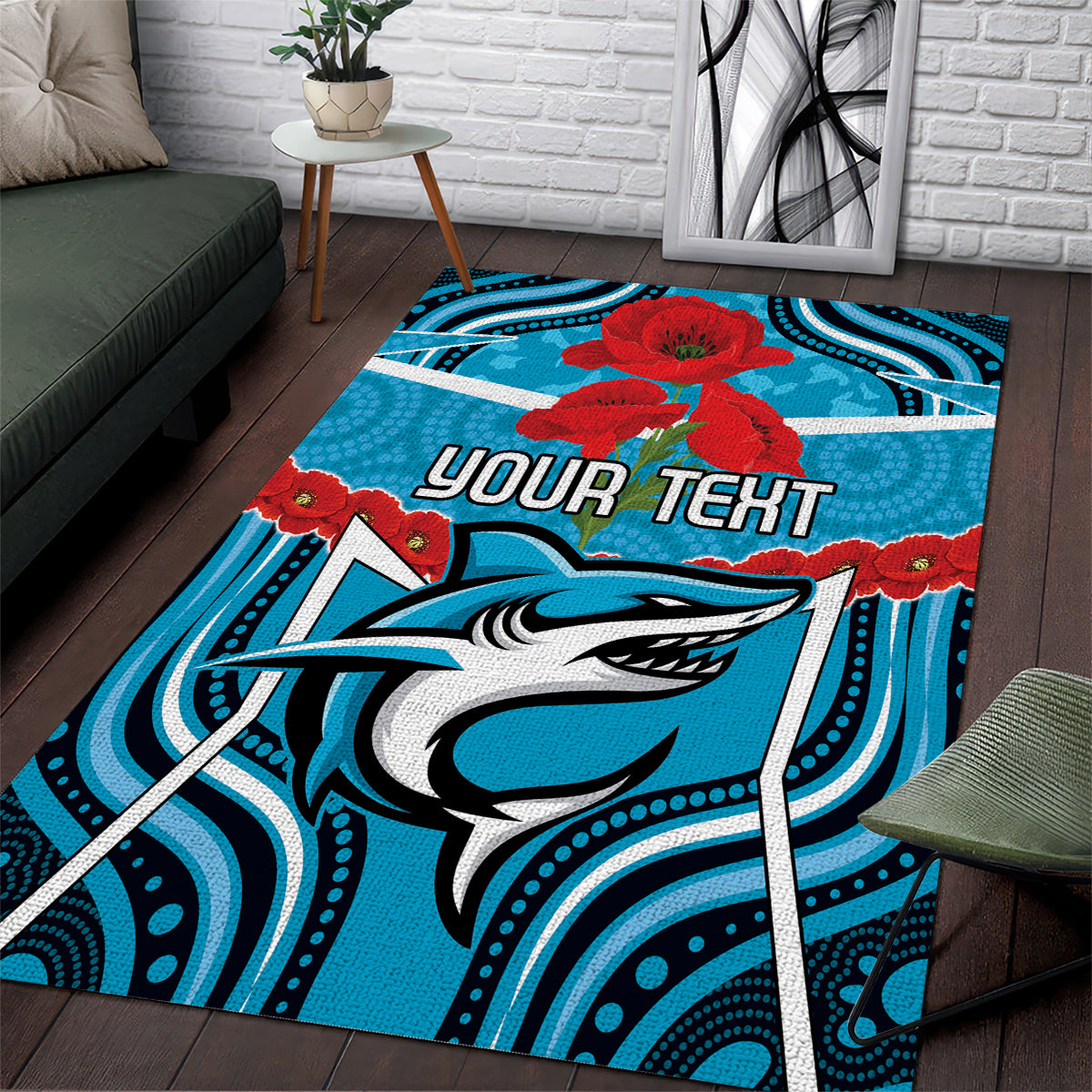 Custom Sharks Rugby ANZAC Area Rug Gallipoli Soldier With Aboriginal Art