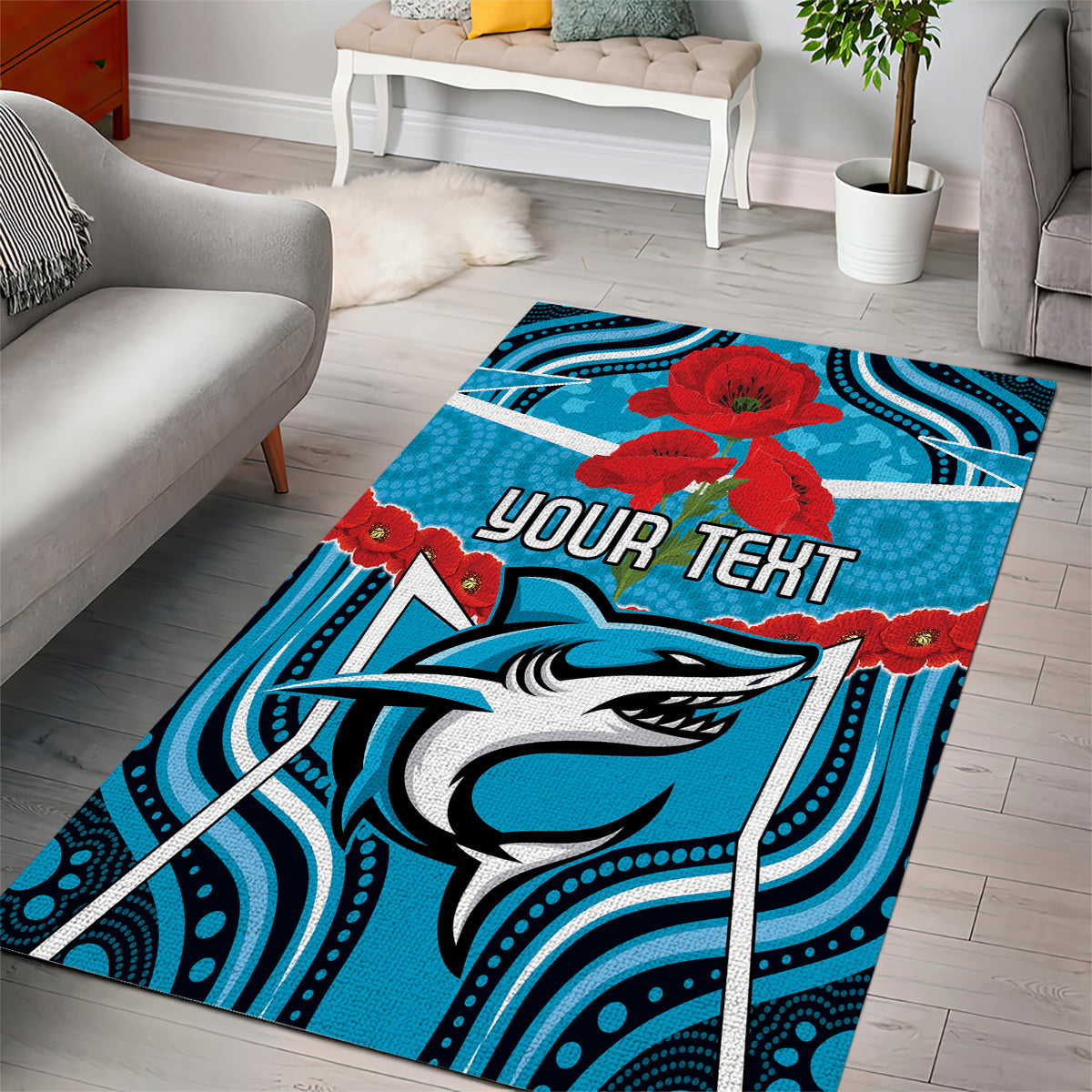 Custom Sharks Rugby ANZAC Area Rug Gallipoli Soldier With Aboriginal Art