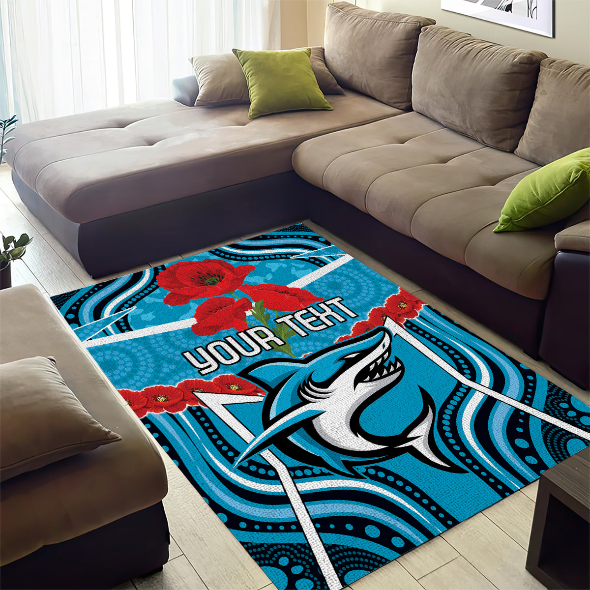 Custom Sharks Rugby ANZAC Area Rug Gallipoli Soldier With Aboriginal Art