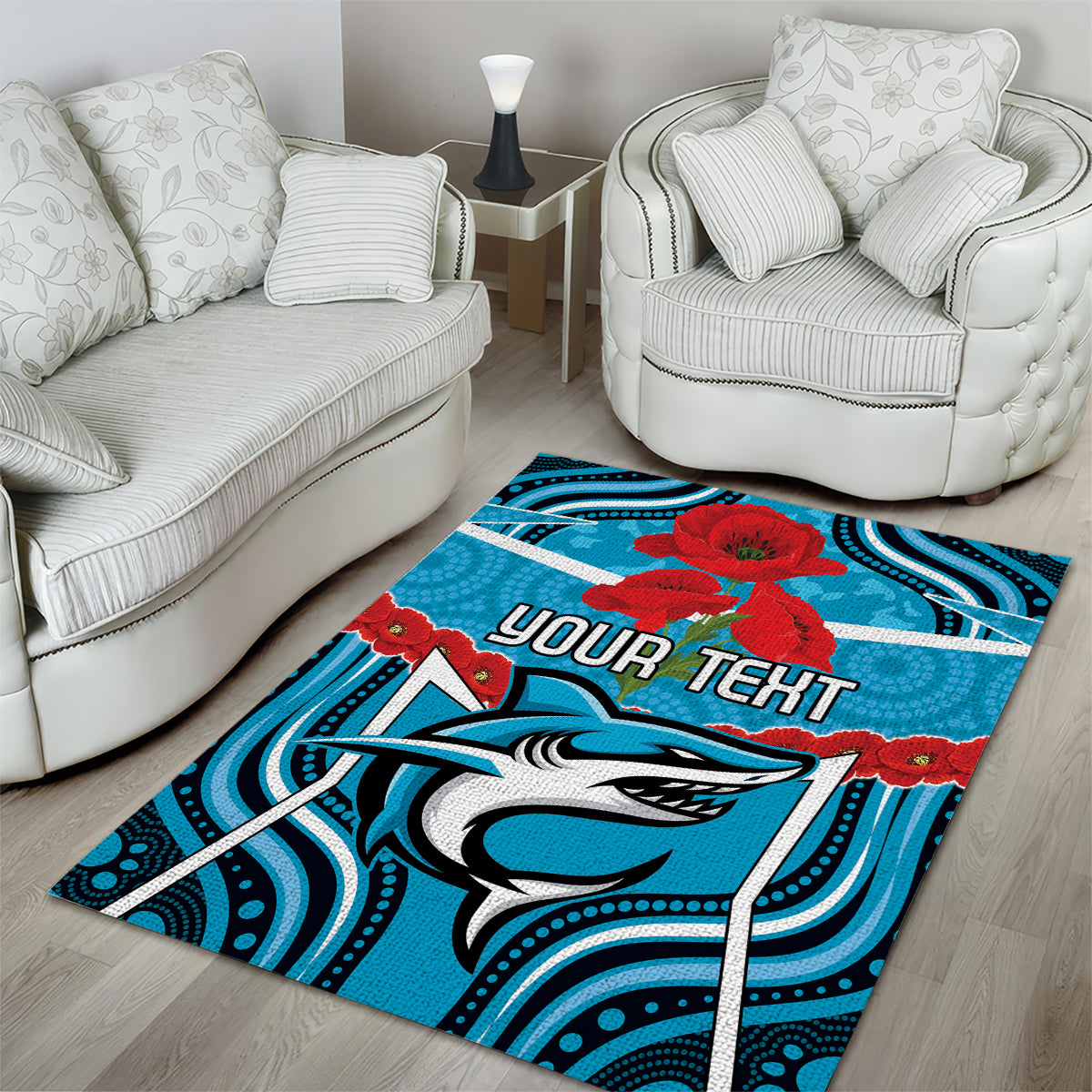 Custom Sharks Rugby ANZAC Area Rug Gallipoli Soldier With Aboriginal Art