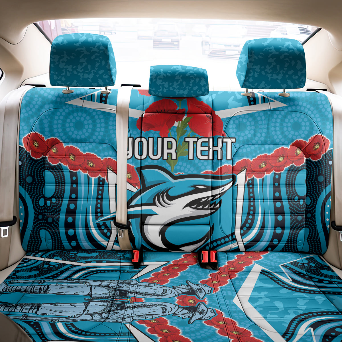 Custom Sharks Rugby ANZAC Back Car Seat Cover Gallipoli Soldier With Aboriginal Art