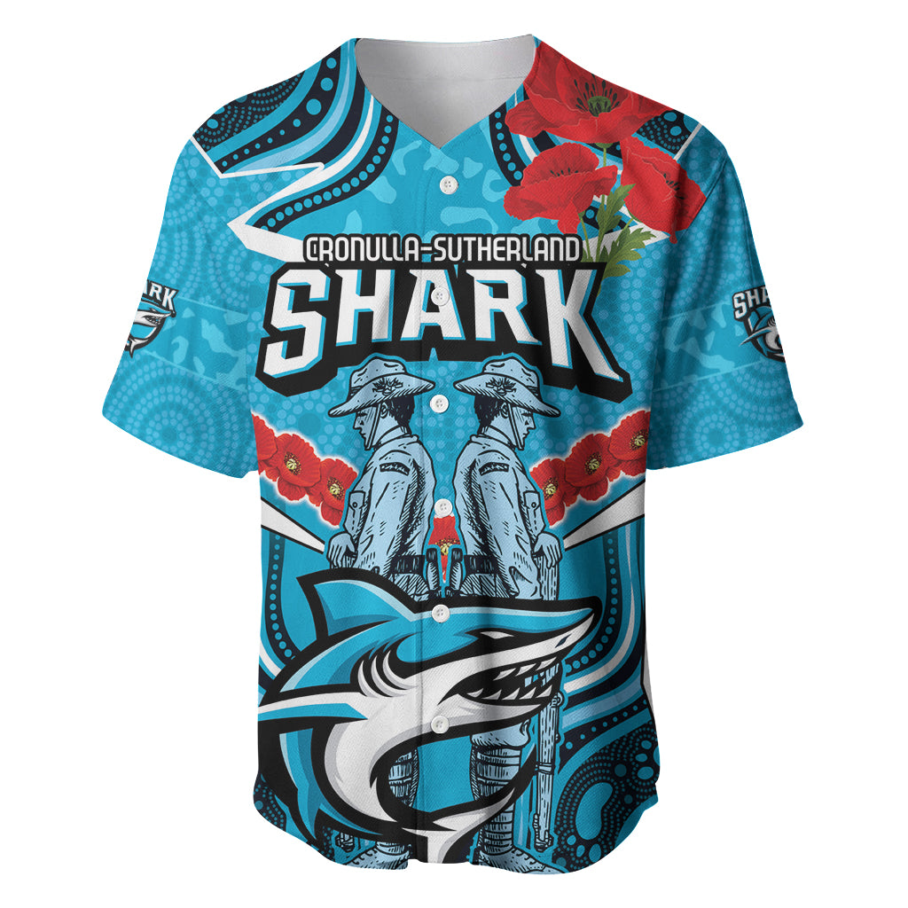 Custom Sharks Rugby ANZAC Baseball Jersey Gallipoli Soldier With Aboriginal Art