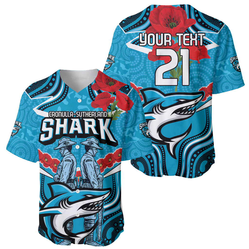 Custom Sharks Rugby ANZAC Baseball Jersey Gallipoli Soldier With Aboriginal Art