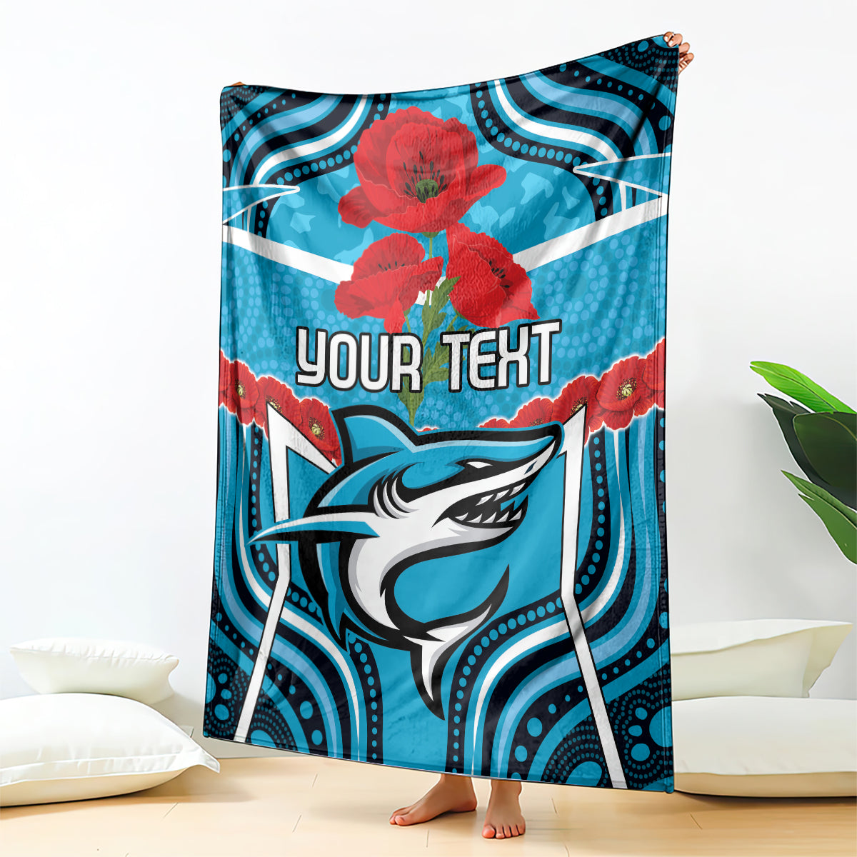 Custom Sharks Rugby ANZAC Blanket Gallipoli Soldier With Aboriginal Art