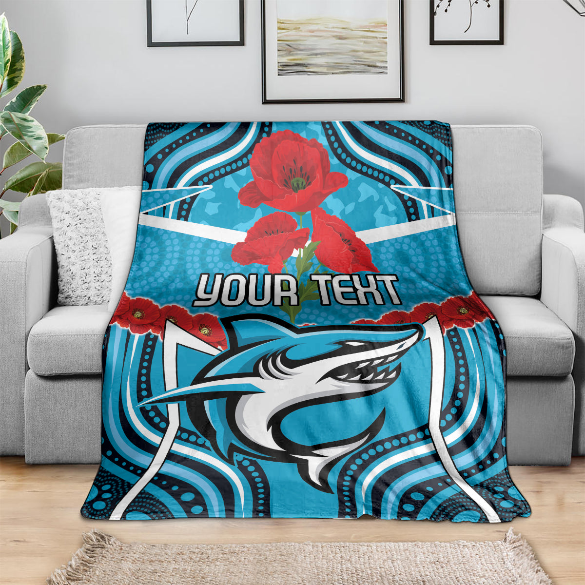 Custom Sharks Rugby ANZAC Blanket Gallipoli Soldier With Aboriginal Art