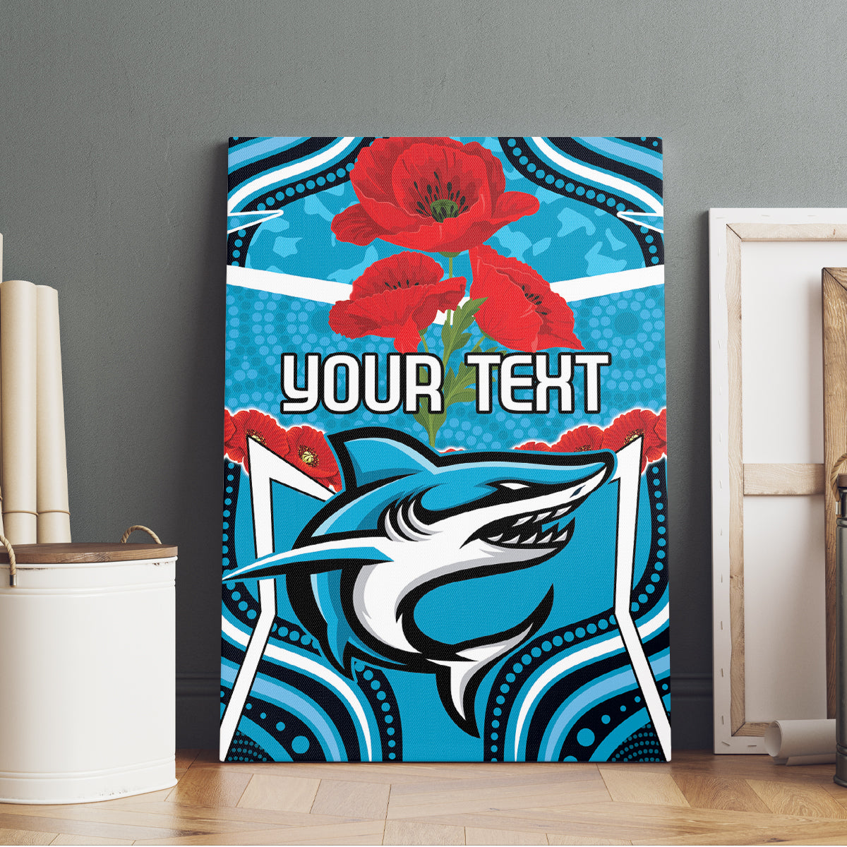 Custom Sharks Rugby ANZAC Canvas Wall Art Gallipoli Soldier With Aboriginal Art