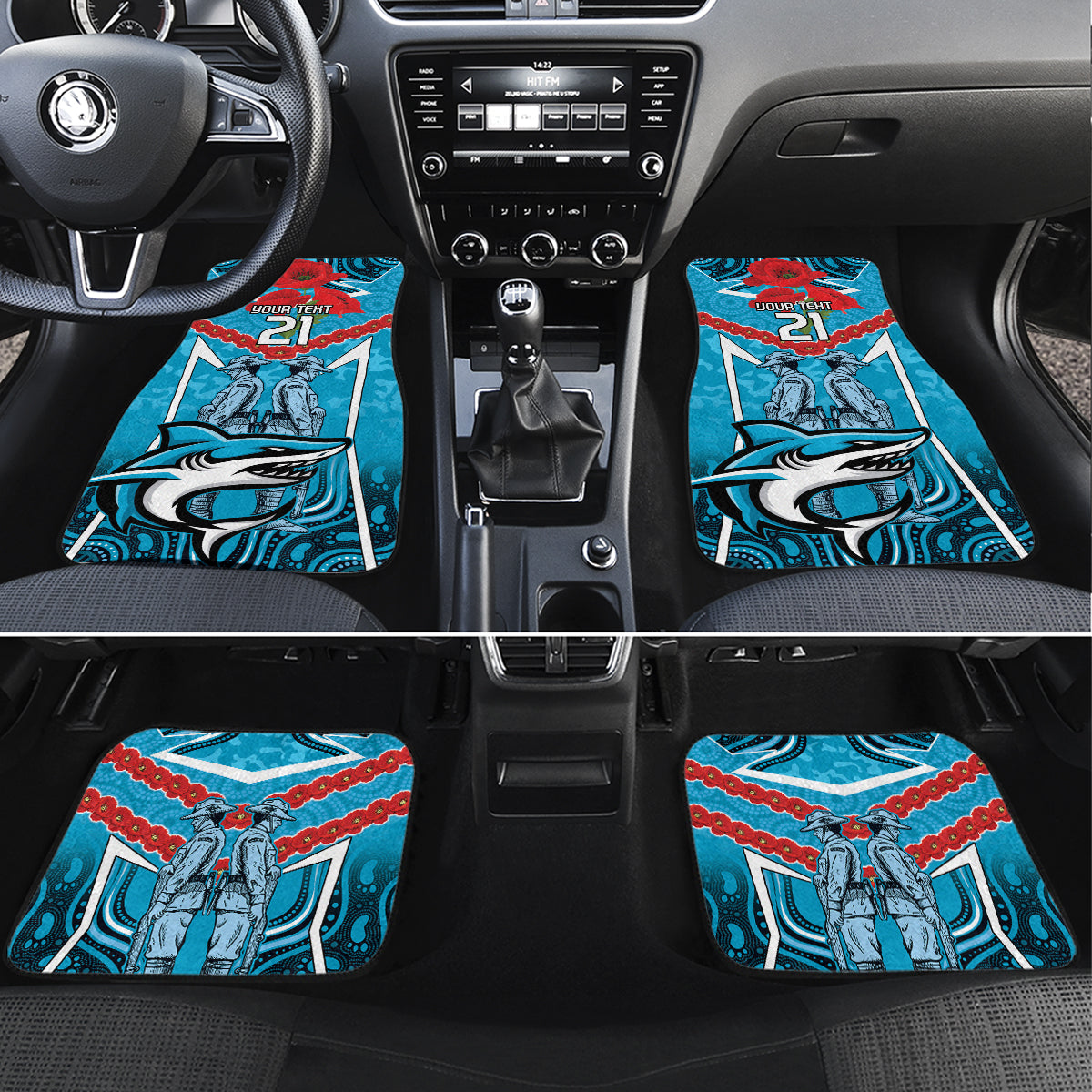 Custom Sharks Rugby ANZAC Car Mats Gallipoli Soldier With Aboriginal Art