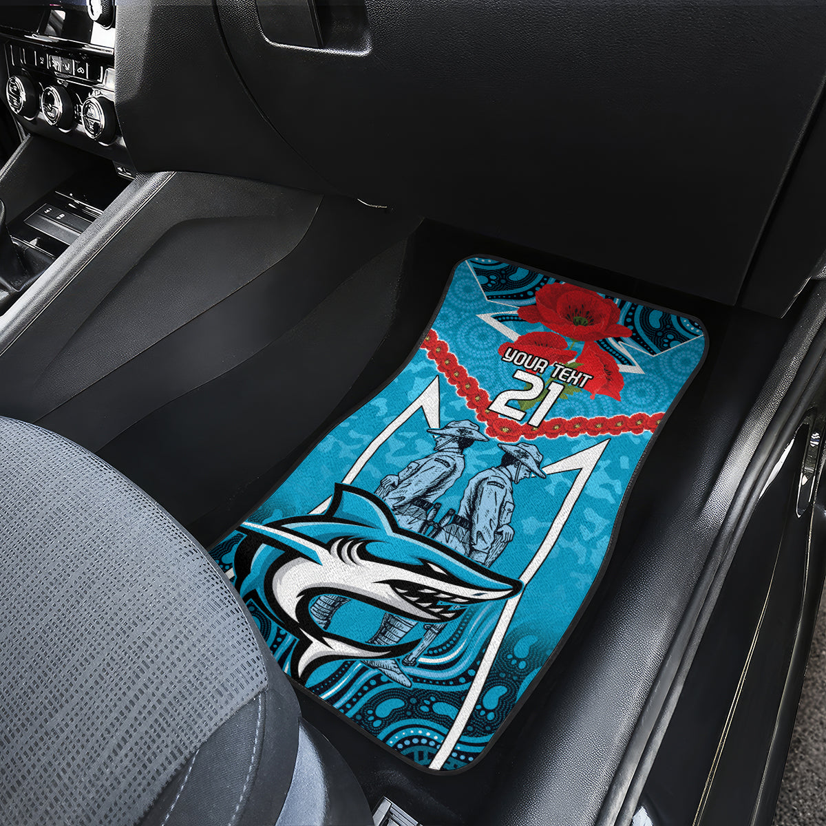 Custom Sharks Rugby ANZAC Car Mats Gallipoli Soldier With Aboriginal Art