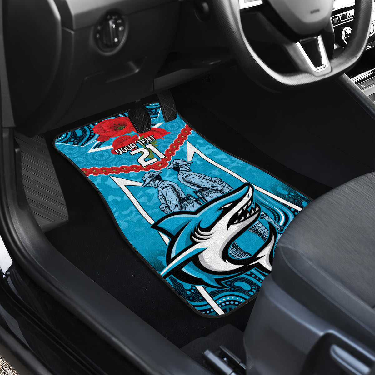 Custom Sharks Rugby ANZAC Car Mats Gallipoli Soldier With Aboriginal Art