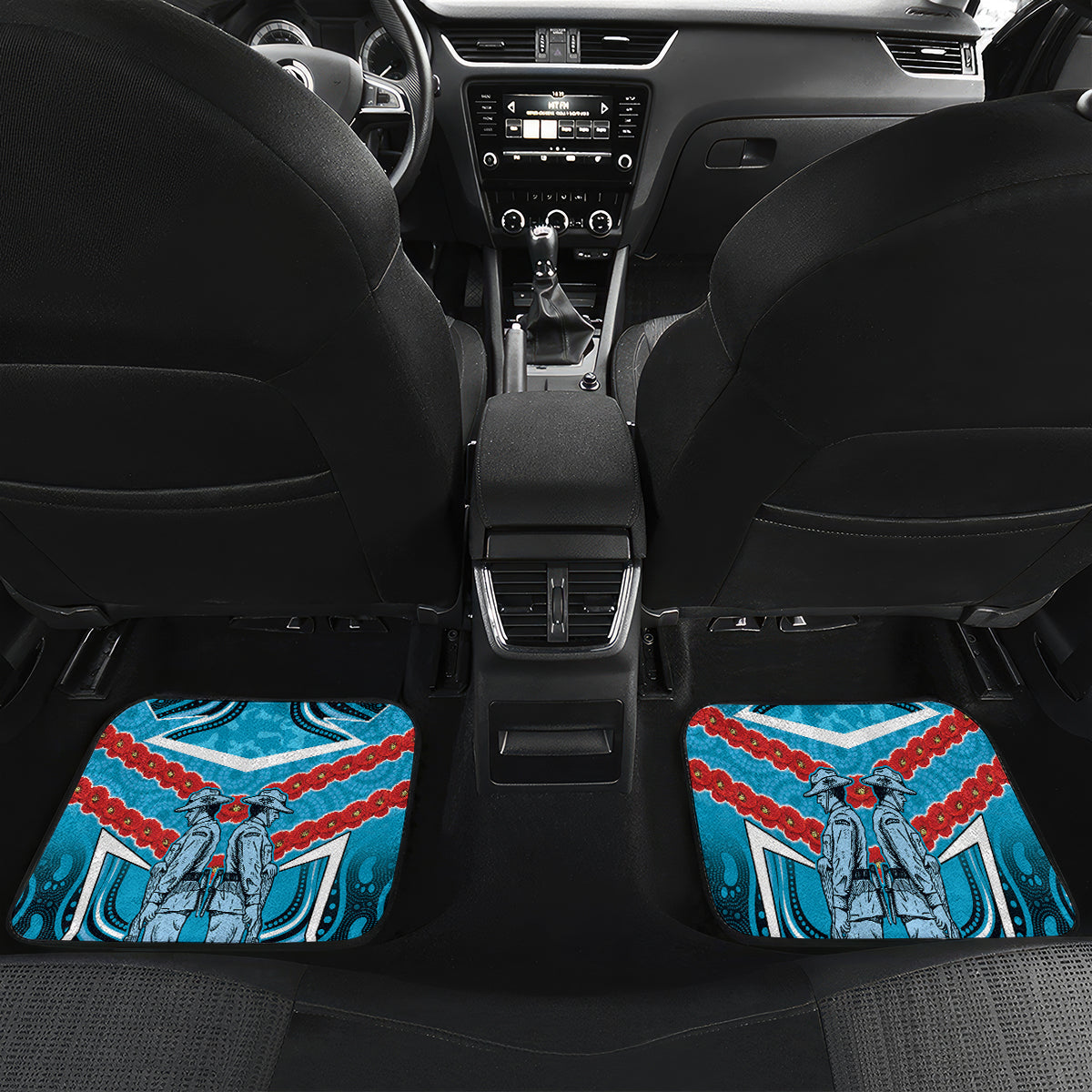 Custom Sharks Rugby ANZAC Car Mats Gallipoli Soldier With Aboriginal Art