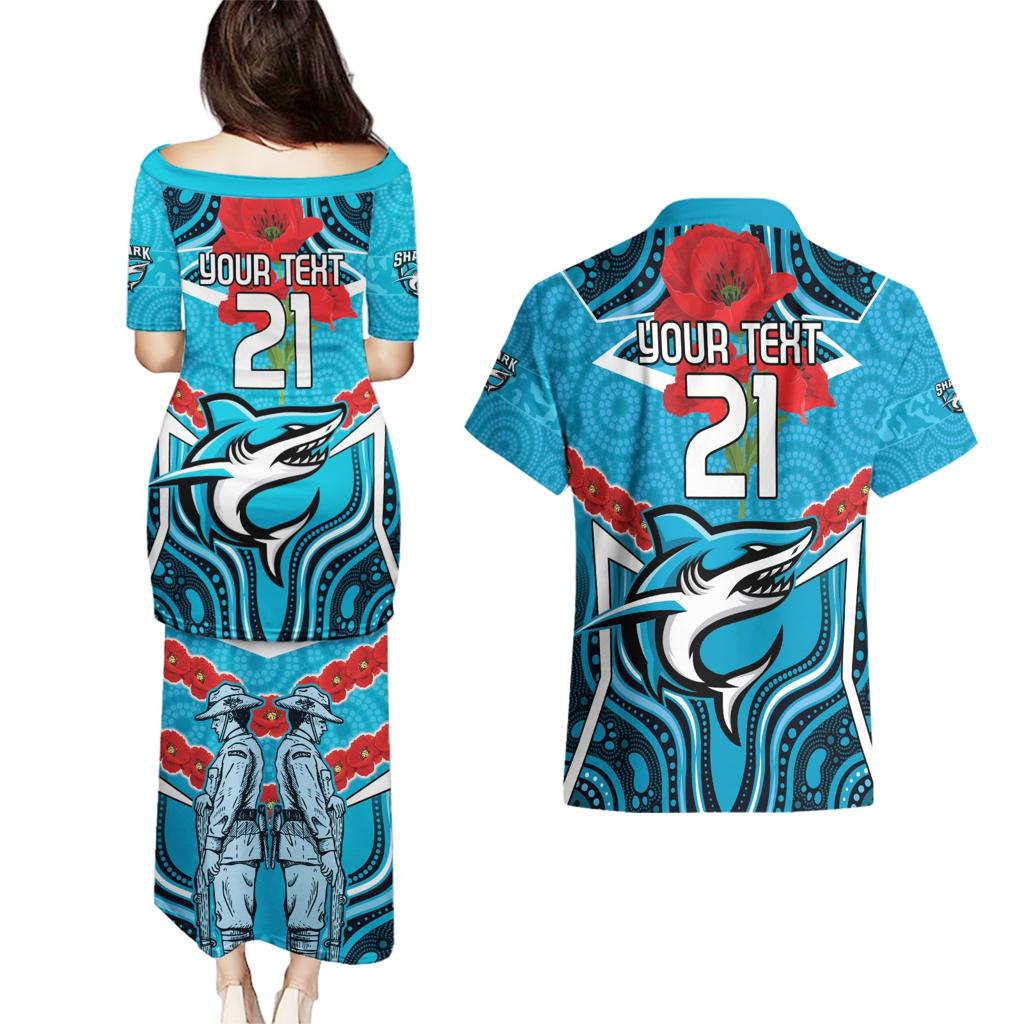 Custom Sharks Rugby ANZAC Couples Matching Puletasi and Hawaiian Shirt Gallipoli Soldier With Aboriginal Art