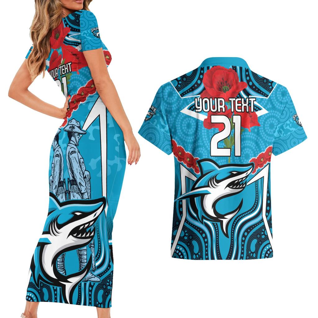 Custom Sharks Rugby ANZAC Couples Matching Short Sleeve Bodycon Dress and Hawaiian Shirt Gallipoli Soldier With Aboriginal Art