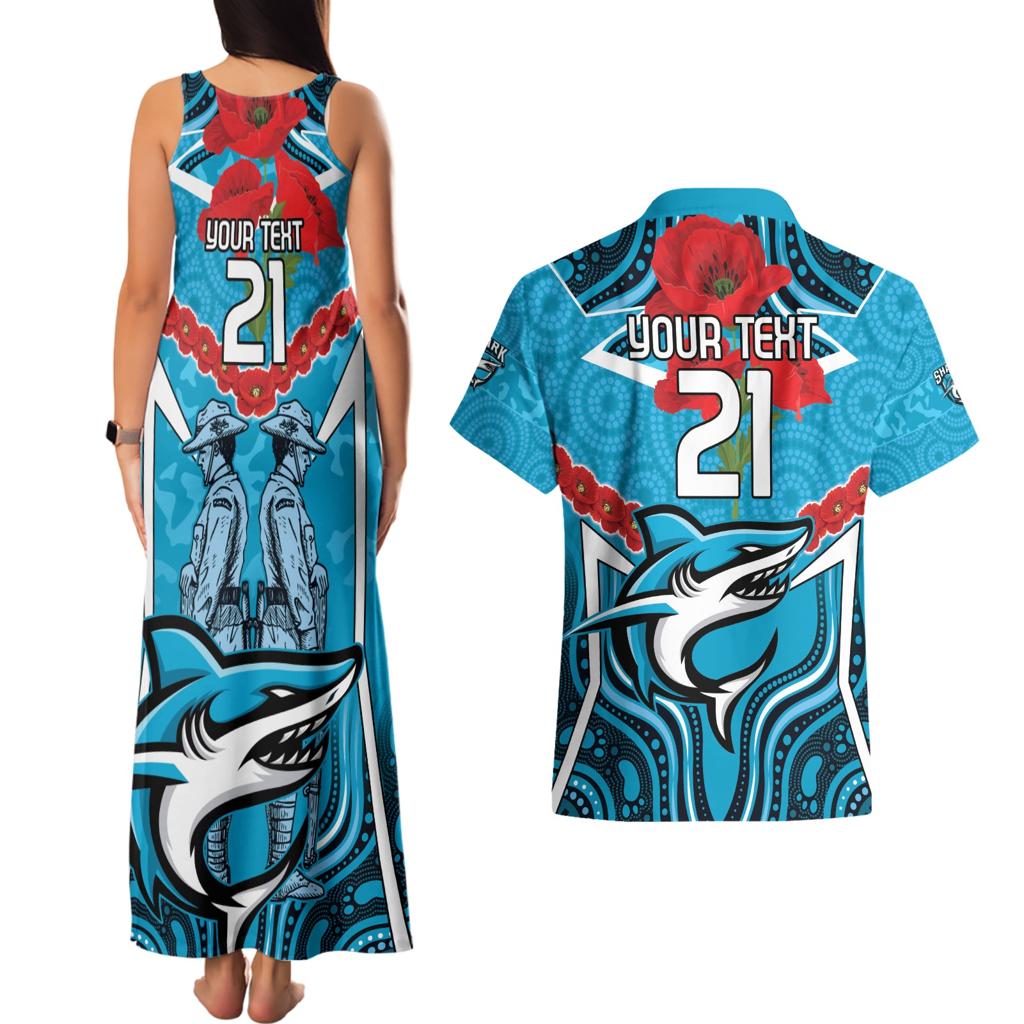 Custom Sharks Rugby ANZAC Couples Matching Tank Maxi Dress and Hawaiian Shirt Gallipoli Soldier With Aboriginal Art