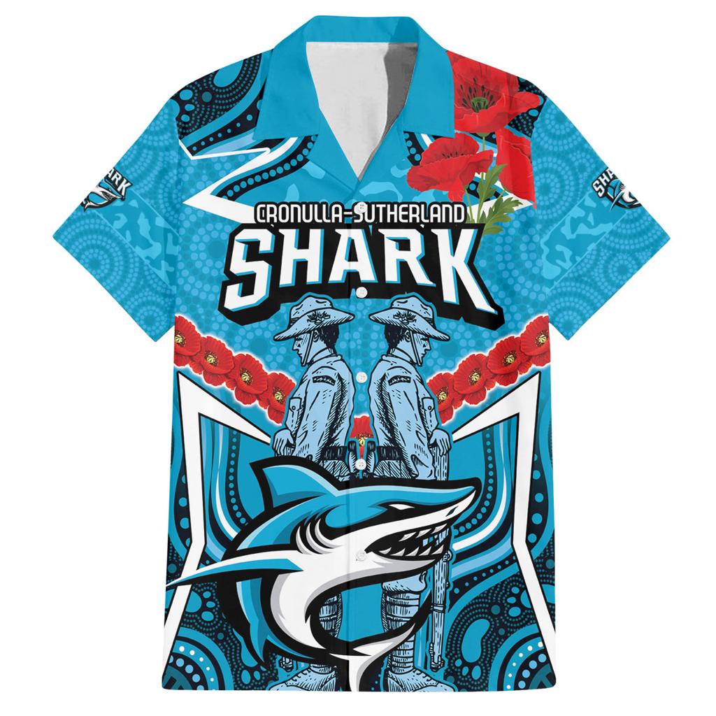 Custom Sharks Rugby ANZAC Family Matching Long Sleeve Bodycon Dress and Hawaiian Shirt Gallipoli Soldier With Aboriginal Art