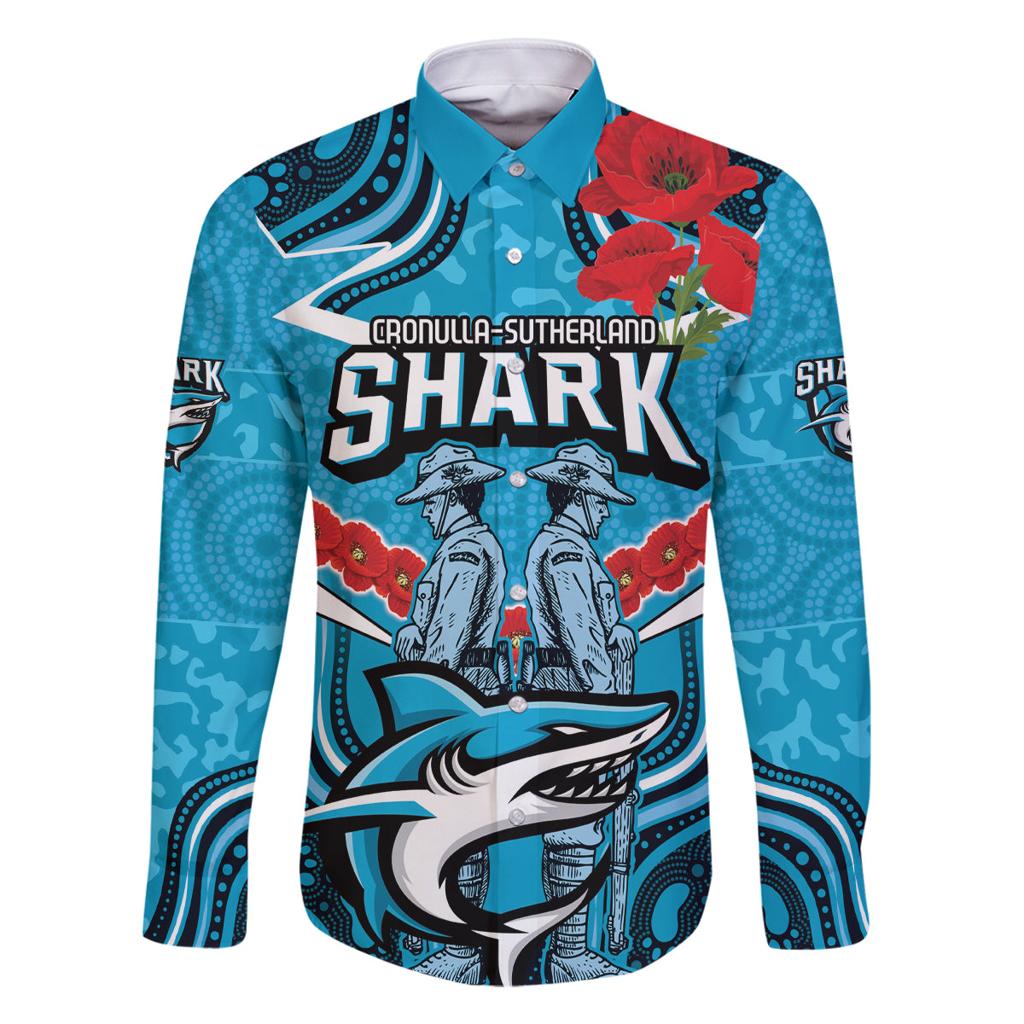 Custom Sharks Rugby ANZAC Family Matching Long Sleeve Bodycon Dress and Hawaiian Shirt Gallipoli Soldier With Aboriginal Art