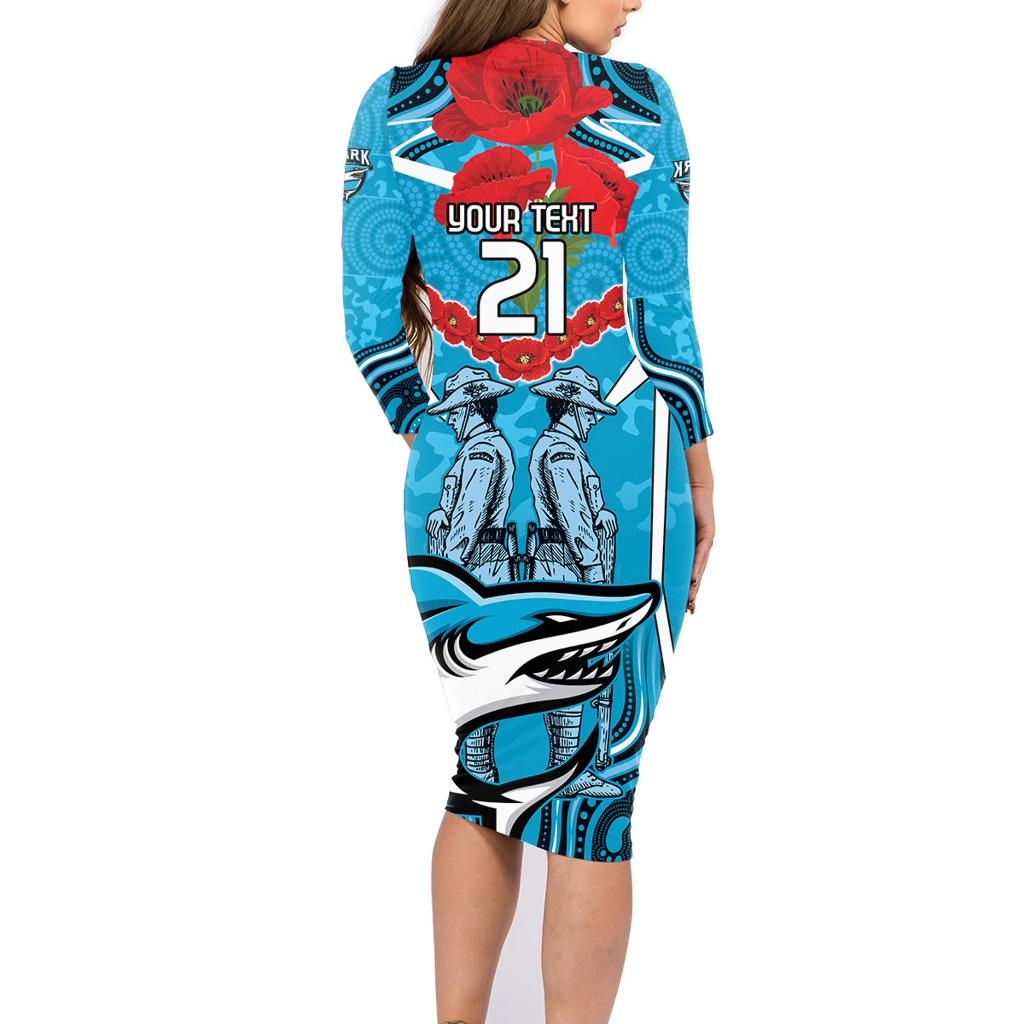 Custom Sharks Rugby ANZAC Family Matching Long Sleeve Bodycon Dress and Hawaiian Shirt Gallipoli Soldier With Aboriginal Art