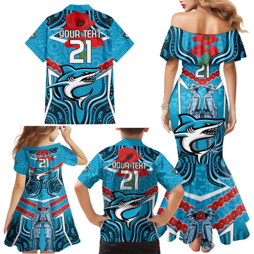 Custom Sharks Rugby ANZAC Family Matching Mermaid Dress and Hawaiian Shirt Gallipoli Soldier With Aboriginal Art