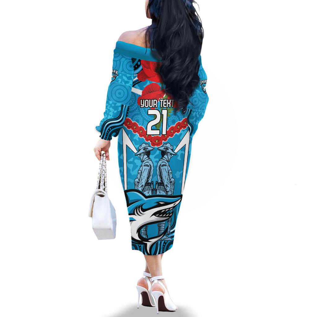 Custom Sharks Rugby ANZAC Family Matching Off The Shoulder Long Sleeve Dress and Hawaiian Shirt Gallipoli Soldier With Aboriginal Art