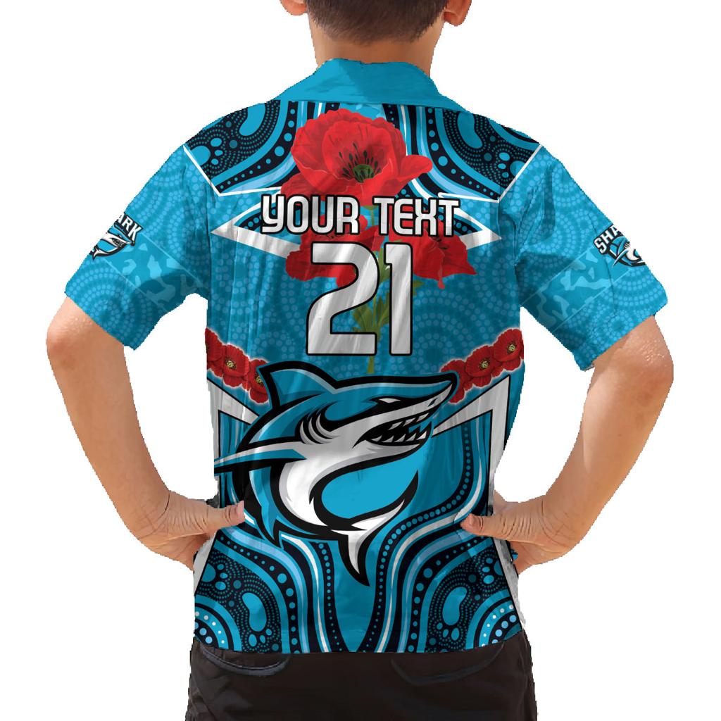 Custom Sharks Rugby ANZAC Family Matching Off Shoulder Short Dress and Hawaiian Shirt Gallipoli Soldier With Aboriginal Art