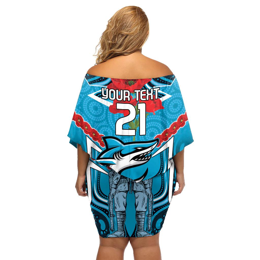 Custom Sharks Rugby ANZAC Family Matching Off Shoulder Short Dress and Hawaiian Shirt Gallipoli Soldier With Aboriginal Art