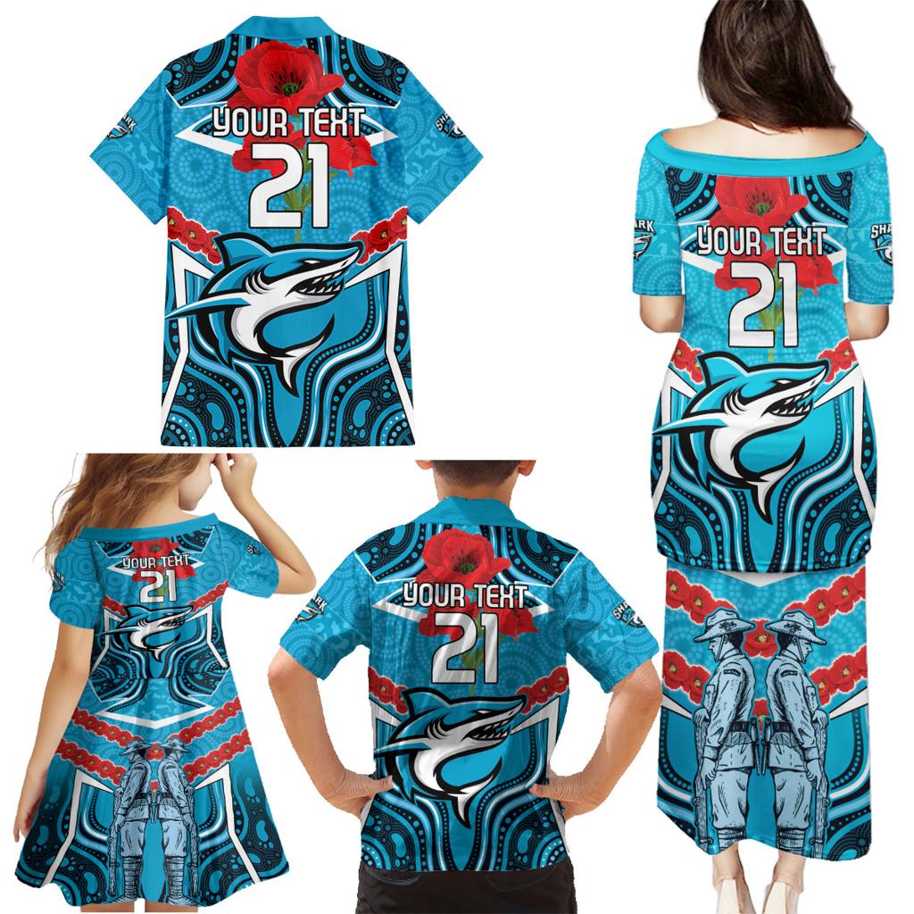 Custom Sharks Rugby ANZAC Family Matching Puletasi and Hawaiian Shirt Gallipoli Soldier With Aboriginal Art